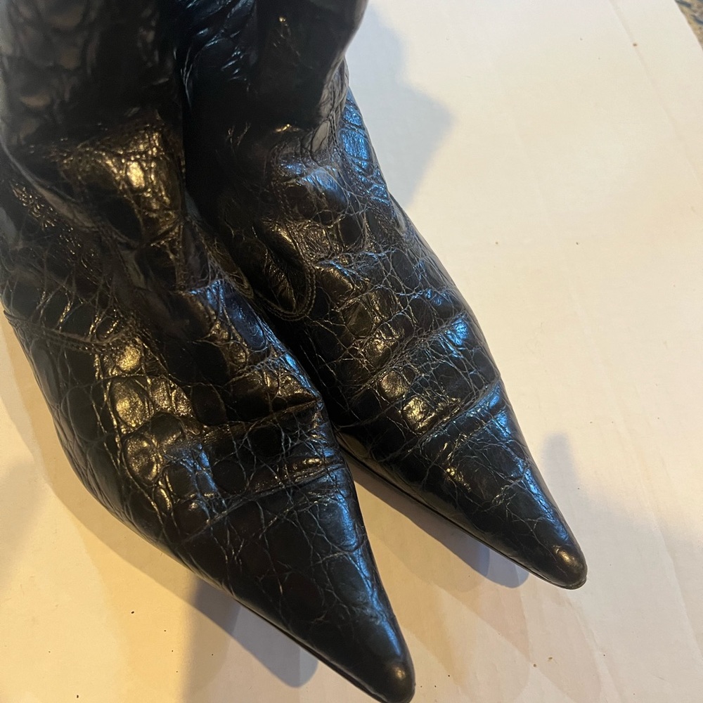 Italian leather boots, black, embossed size 40(9) - Picture 2 of 8